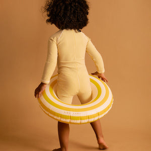 3/4 Sleeve Seersucker Sunsuit -  Yellow Seersucker