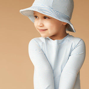 Seersucker Floppy Swim Hat - Soft Blue Stripe