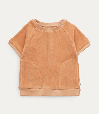Towelling Short Sleeve Sweatshirt - Biscuit