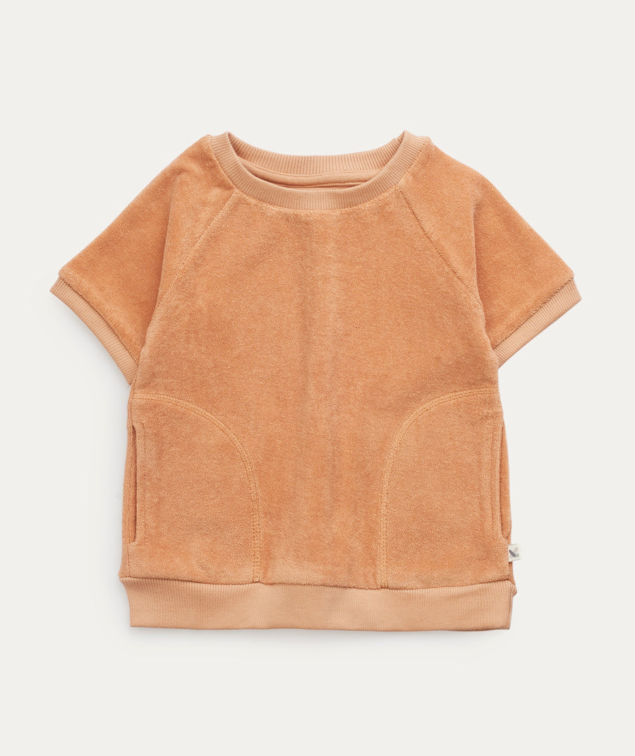 Towelling Short Sleeve Sweatshirt - Biscuit