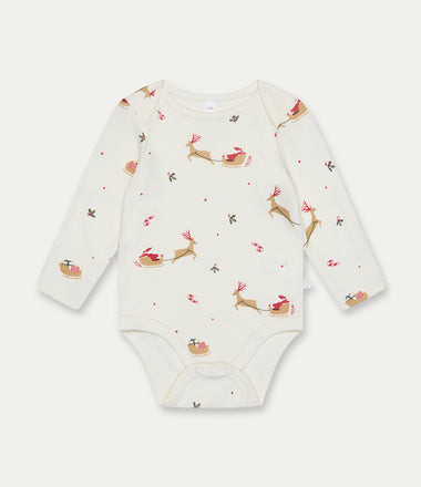 Jolly Journey Long Sleeve Bodysuit - Tofu Christmas Print