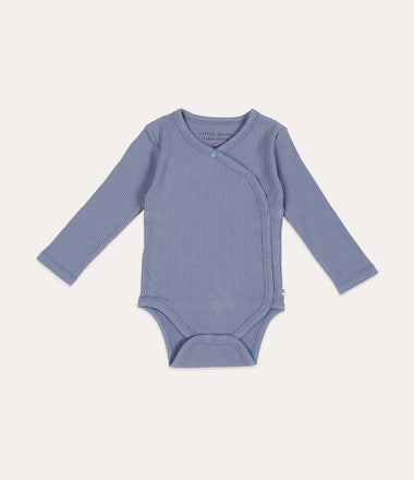 Bodysuit Wrap Long Sleeves Rib - Blue