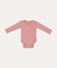Thumbnail for Bodysuit Wrap Long Sleeves Rib - Vintage Pink