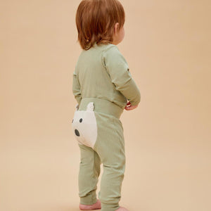 Ribbed Polar Bear Placement Print Long Sleeve T shirt - Sage & Polar Bear