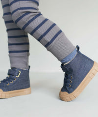 Thumbnail for Organic Ribbed Legging - Navy/Grey Stripe