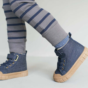 Organic Ribbed Legging - Navy/Grey Stripe