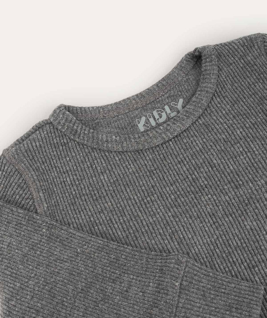 Organic Ribbed Tee - Mid Grey Marl