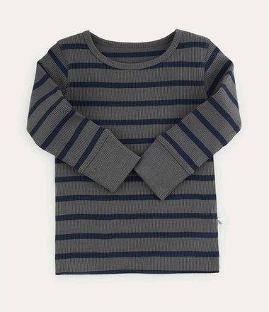Organic Ribbed Tee - Navy/Grey Stripe